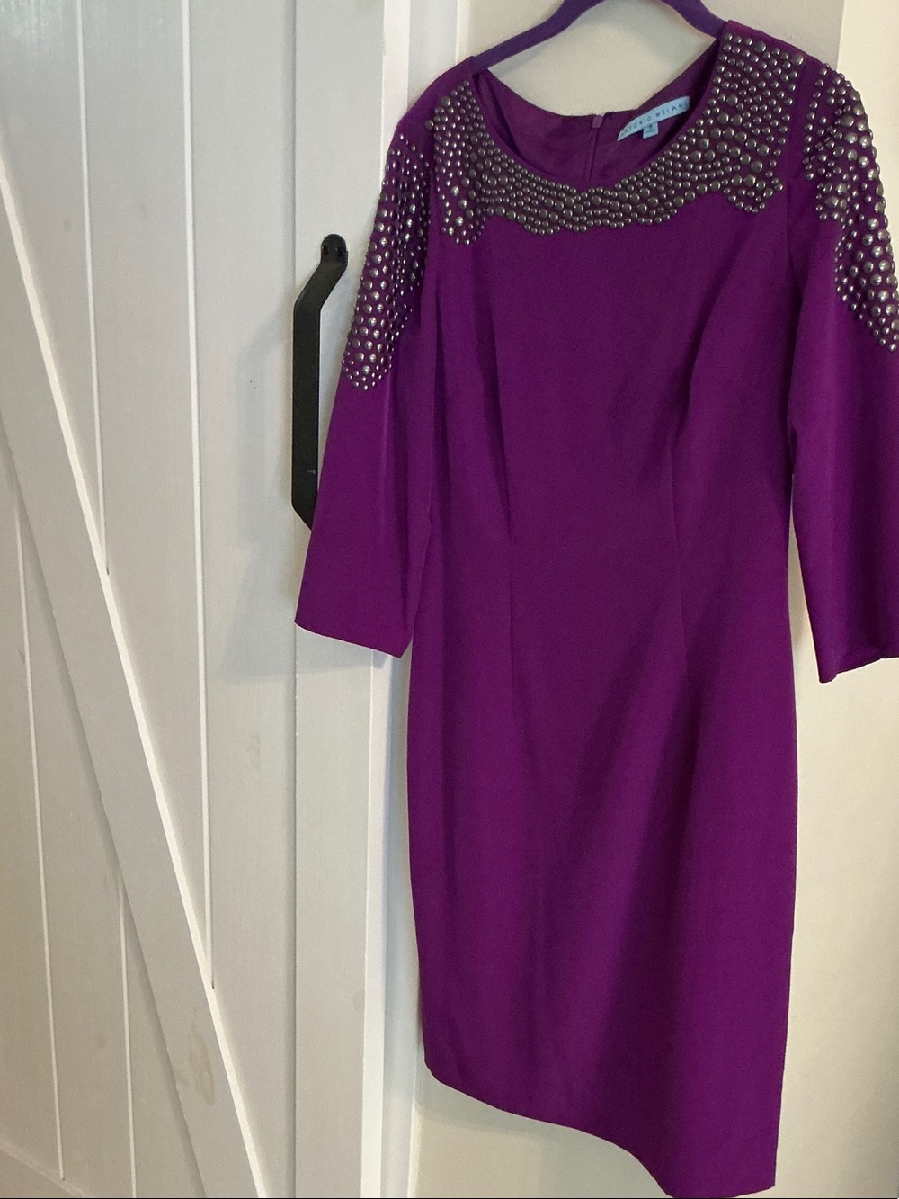 ANTONIO MELANI Purple Studded Long Sleeve Sheath Dress